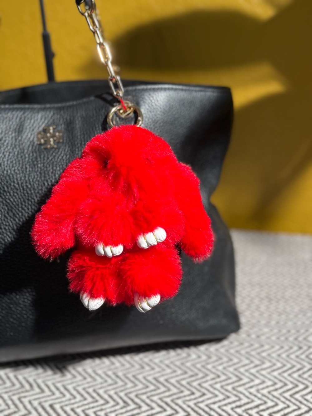 Faux Fur Bunny Bag Charm | Yellow or Red - Picture 4 of 5